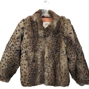Elam Rabbit Fur Shades of Brown/Tan Longsleeve  Collared Jacket w/Pockets